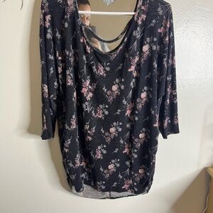 Faded Glory Black and Pink Floral Blouse